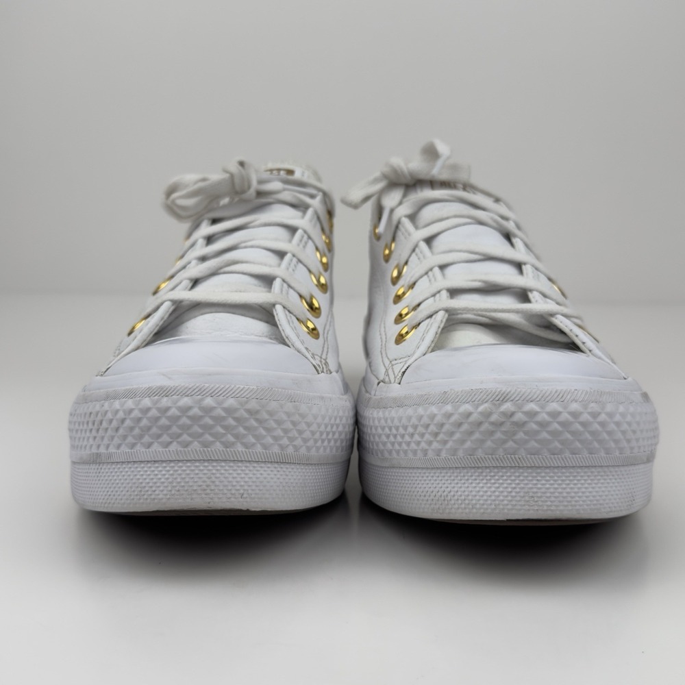 Converse Chuck Taylor All Star Lift Ox Womens 8.5 White Leather Gold Platform - Picture 4 of 13